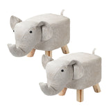 SOGA 2X Beige Gray Children Bench Elephant Character Round Ottoman Stool Soft Small Comfy Seat Home Decor