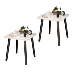 SOGA 2X 40cm White Stone-Patterned Table Compact Modern Design with Black Metal Legs