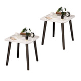SOGA 2X 40cm White Stone-Patterned Table Compact Modern Design with Black Metal Legs