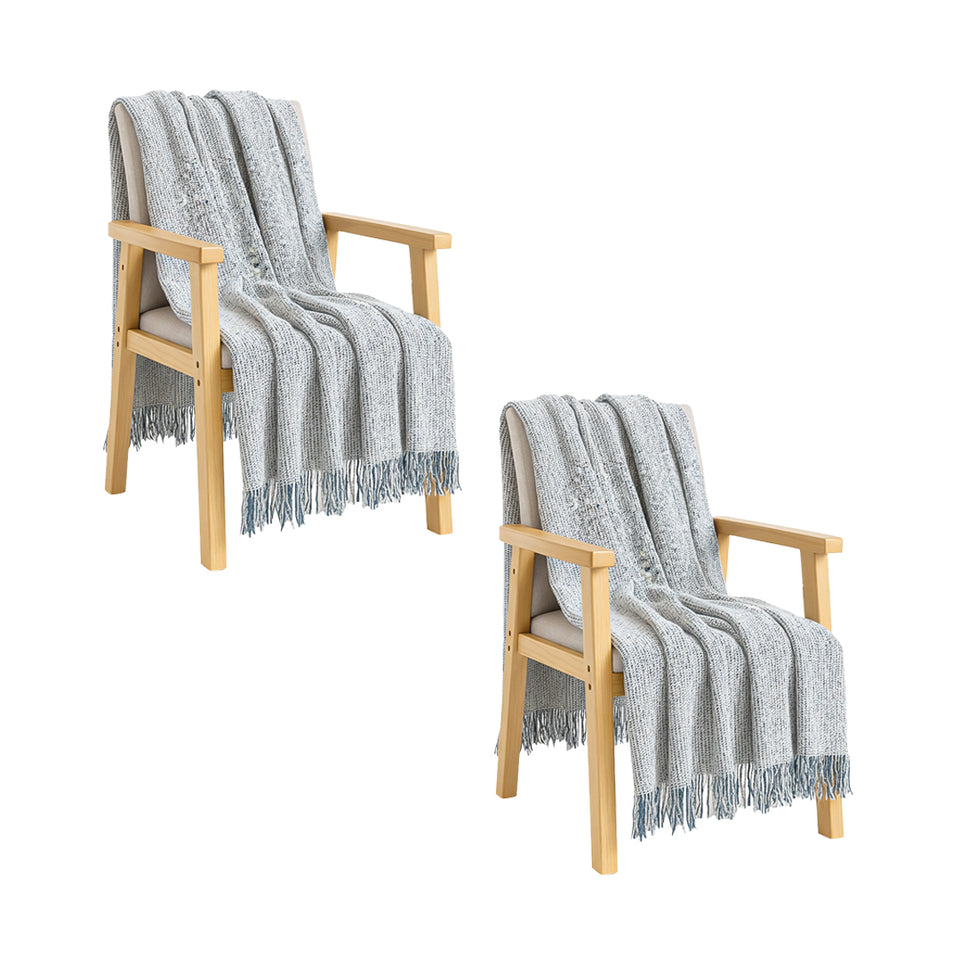 SOGA 2X Light Blue-Gray Tassel Throw Blanket 160x200cm Soft Polyester