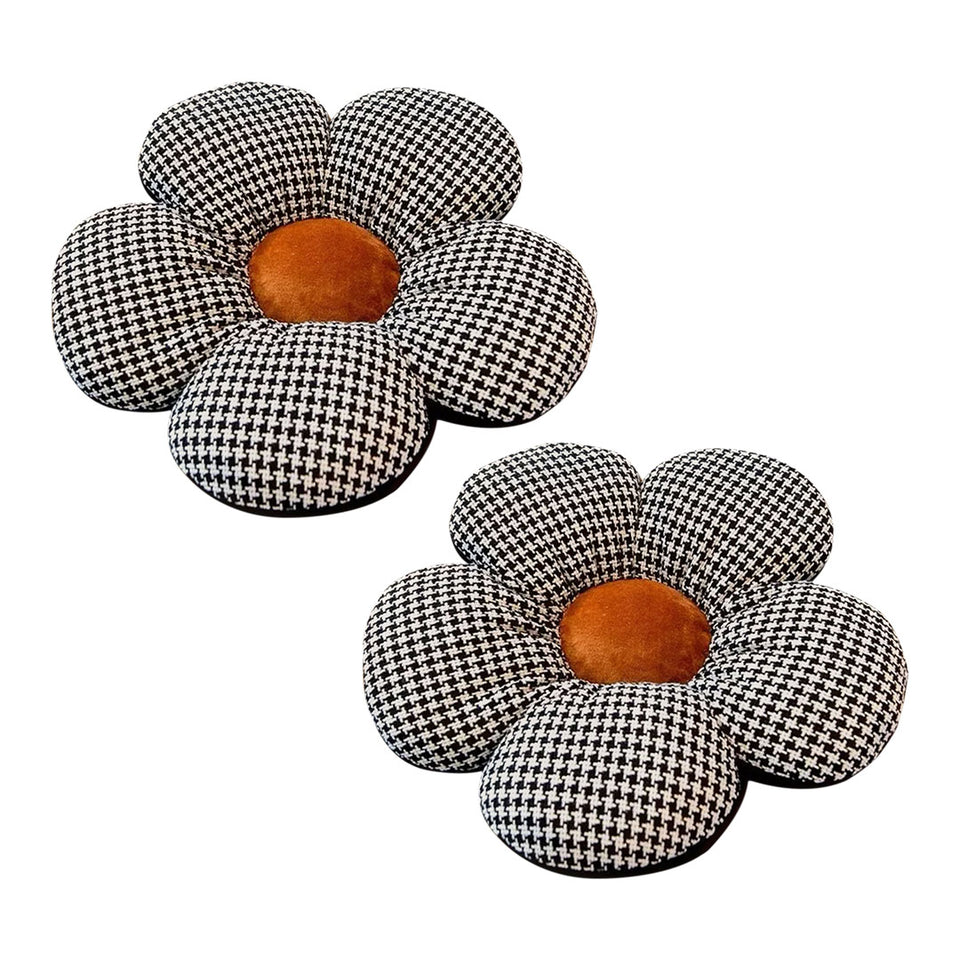 SOGA 2X Black w/ Orange Flower Cushion Shaped for Floor and Sitting Throw Pillow