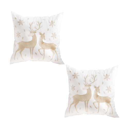 SOGA 2-Pack 45cm White & Gold Christmas Reindeer Throw Pillows