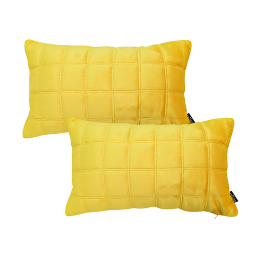 SOGA 2X 30cm Yellow Quilted Grid Pattern Decorative Throw Pillow