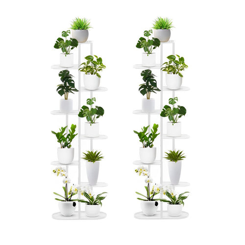 SOGA 2-Pack 8-Tier 9-Pot White Metal Plant Rack Flowerpot Display Stand