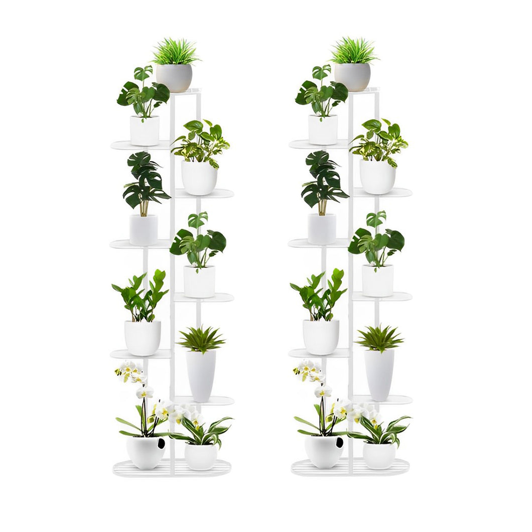 SOGA 2-Pack 8-Tier 9-Pot White Metal Plant Rack Flowerpot Display Stand