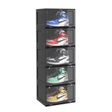 SOGA 5 Tier Black Portable Shoe Organiser Sneaker Footwear Folding Plastic Bin Stackable Storage Box with Magnetic Door