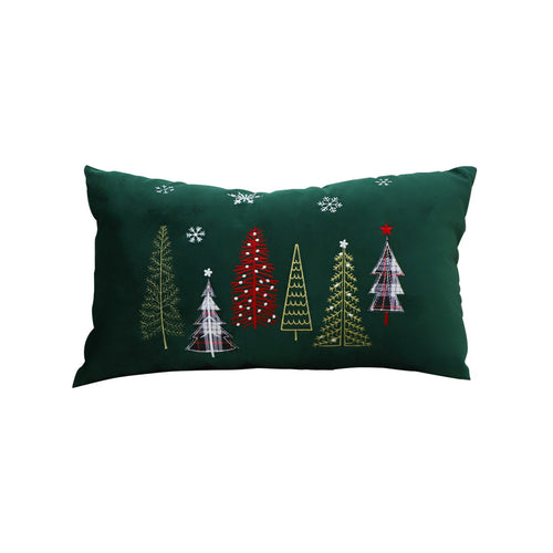 SOGA 30cm Dark Green Christmas Forest Embroidered Lumbar Pillow