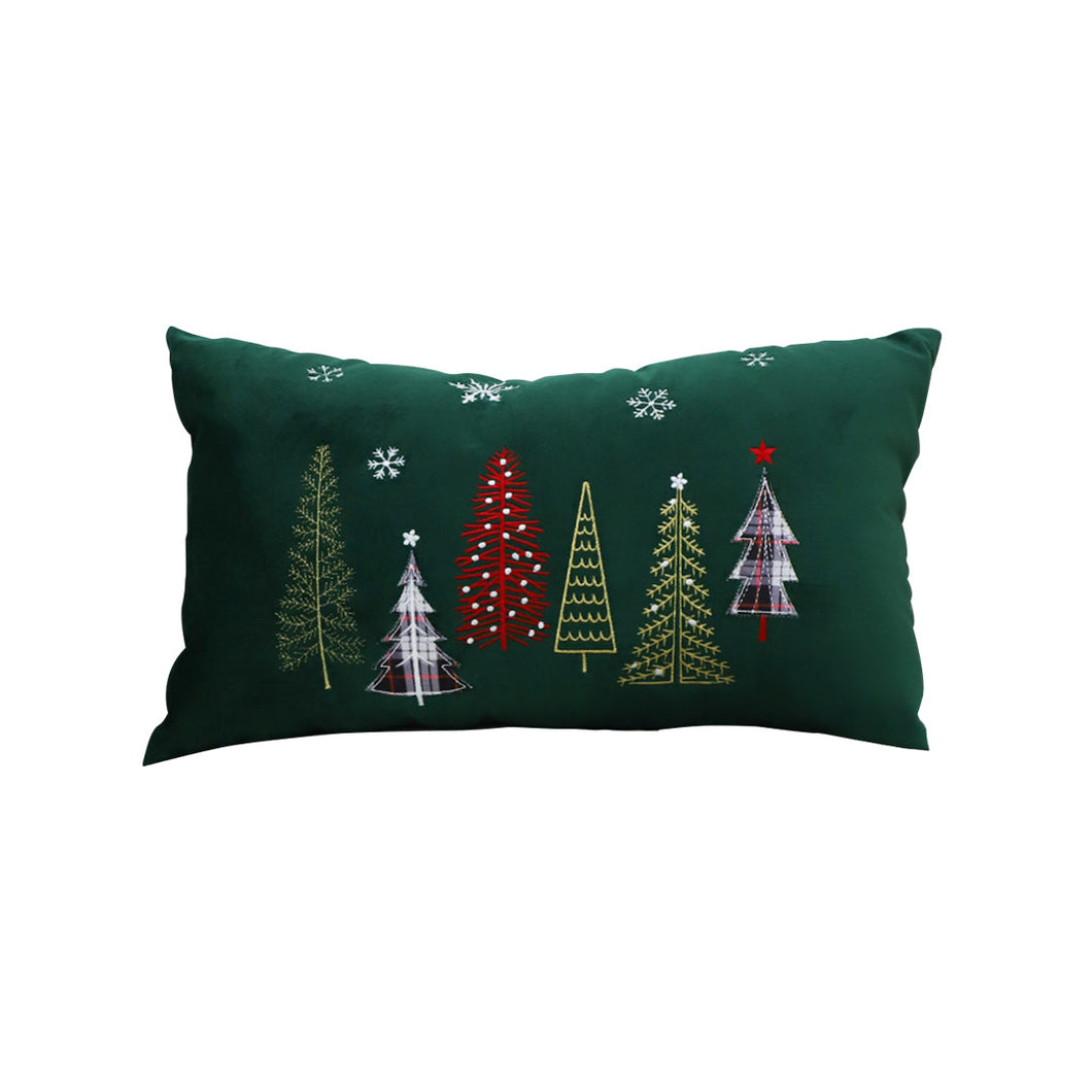 SOGA 30cm Dark Green Christmas Forest Embroidered Lumbar Pillow
