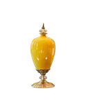 SOGA 40cm Ceramic Oval Flower Vase with Gold Metal Base Yellow
