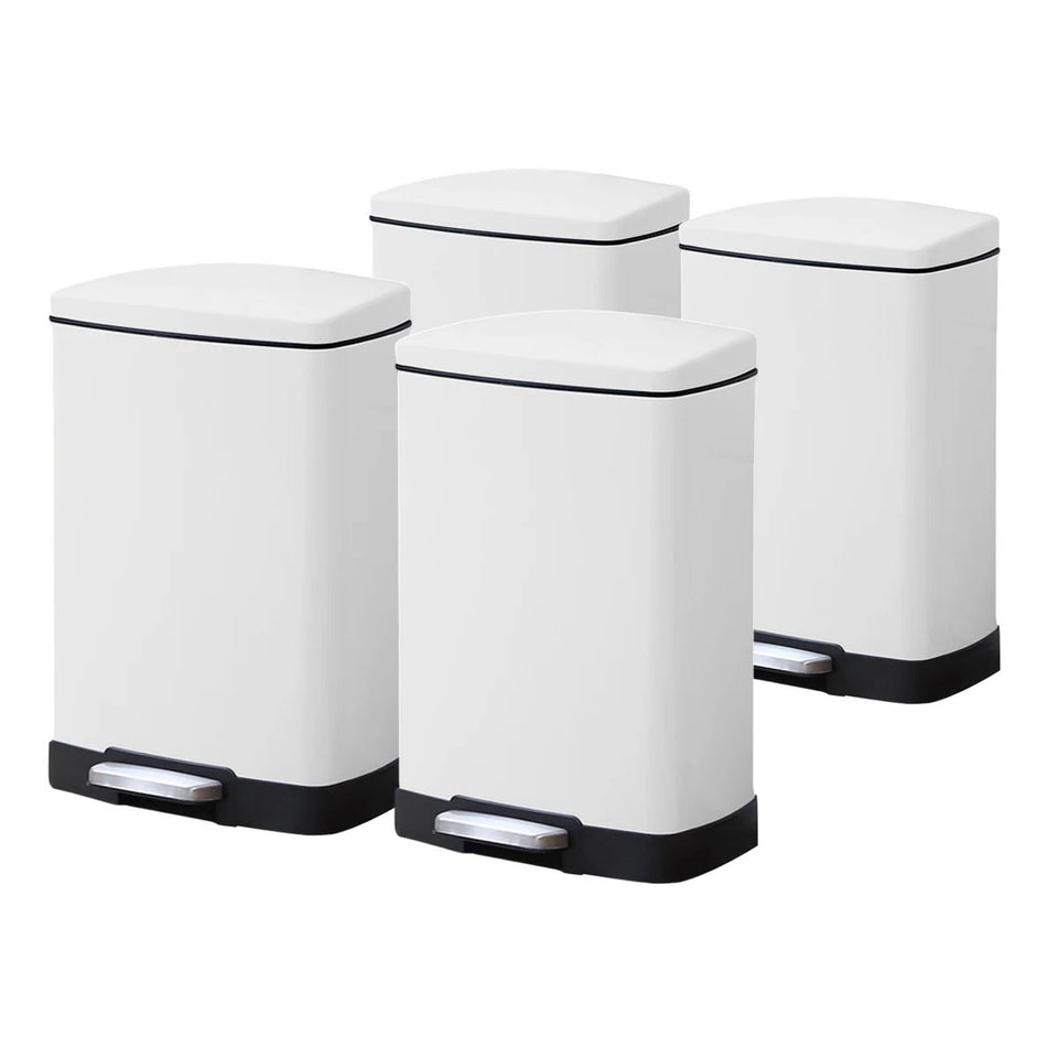 SOGA 4-Pack 12L White Stainless Steel Foot Pedal Trash Bin