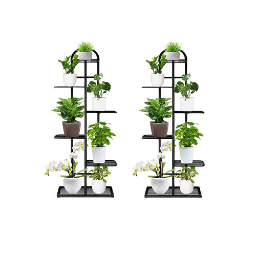 SOGA 2X 6 Tier 7 Pots Black Metal Plant Stand Flowerpot Display Shelf Rack Indoor Home Office Decor