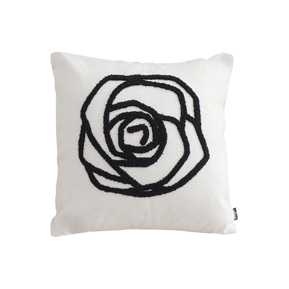 SOGA Embroidered Cushion 45cm White Black Rose Flower Pattern Decorative Throw Pillow