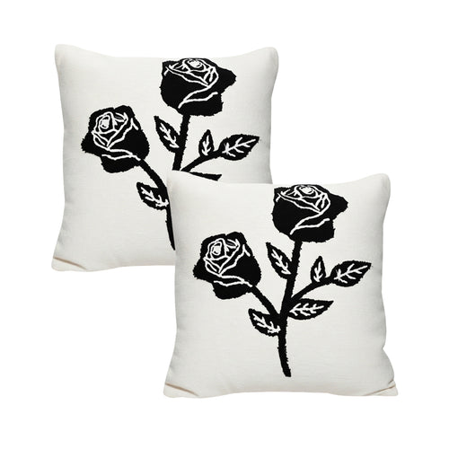 SOGA 2X 45cm White Black Rose Floral Embroidered Throw Pillow