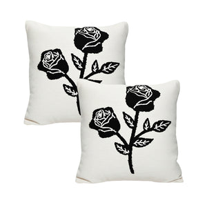 SOGA 2X 45cm White Black Rose Floral Embroidered Throw Pillow