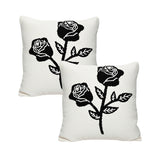 SOGA 2X 45cm White Black Rose Floral Embroidered Throw Pillow