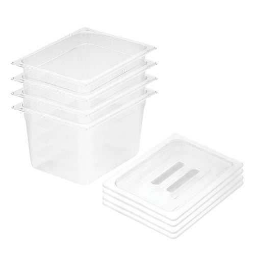SOGA 4-Pack 200mm Clear Gastronorm 1/2 GN Pans with Lids