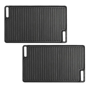 SOGA 2X 45cm Rectangular Cast Iron Portable Fry BBQ Grill Plate Cooking Pan Tray with Handle