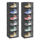 SOGA 2X 6 Tier Black Portable Shoe Organiser Sneaker Footwear Folding Plastic Bin Stackable Storage Box with Magnetic Door