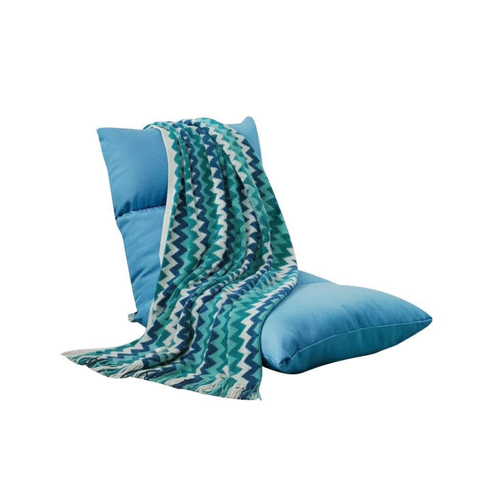 SOGA Home & Living Bundle – Blue Zigzag Knitted Throw Blanket & Blue Adjustable Floor Recliner