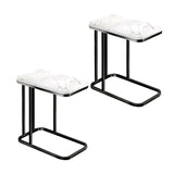 SOGA 2X 30x50x58cm White Stone-Patterned Sofa Side Square Mini Table w/ Black Metal Legs