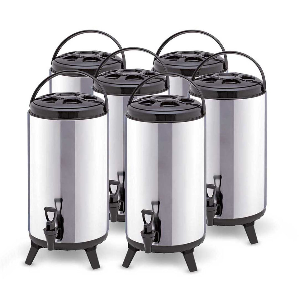 SOGA 6 x 8L Portable Insulated Cold/Heat Coffee Bubble Tea Pot Beer Barrel With Dispenser