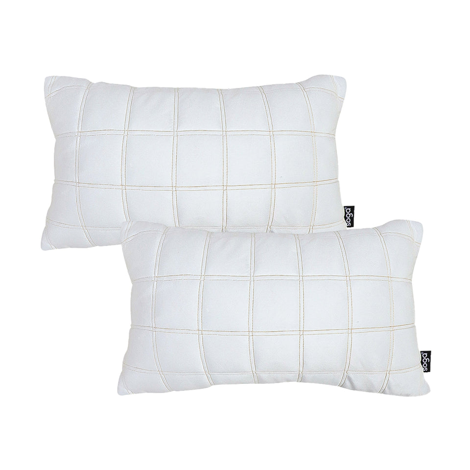 SOGA 2X 30cm White Quilted Grid Pattern Decorative Throw Pillow