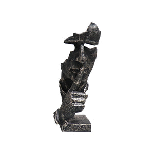 SOGA 31cm Black Resin Sculpture Silent Shush Face Design Modern Art for Home Decor