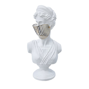 SOGA 40cm White Classical Bust Sculpture Resin with Gold Striped Mask for Modern Home Decor