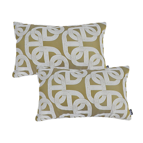 SOGA 2X 35cm Artistic Olive Green White Geometric Pattern Throw Pillow