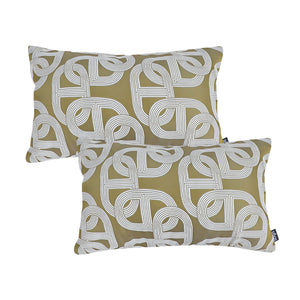 SOGA 2X 35cm Artistic Olive Green White Geometric Pattern Throw Pillow