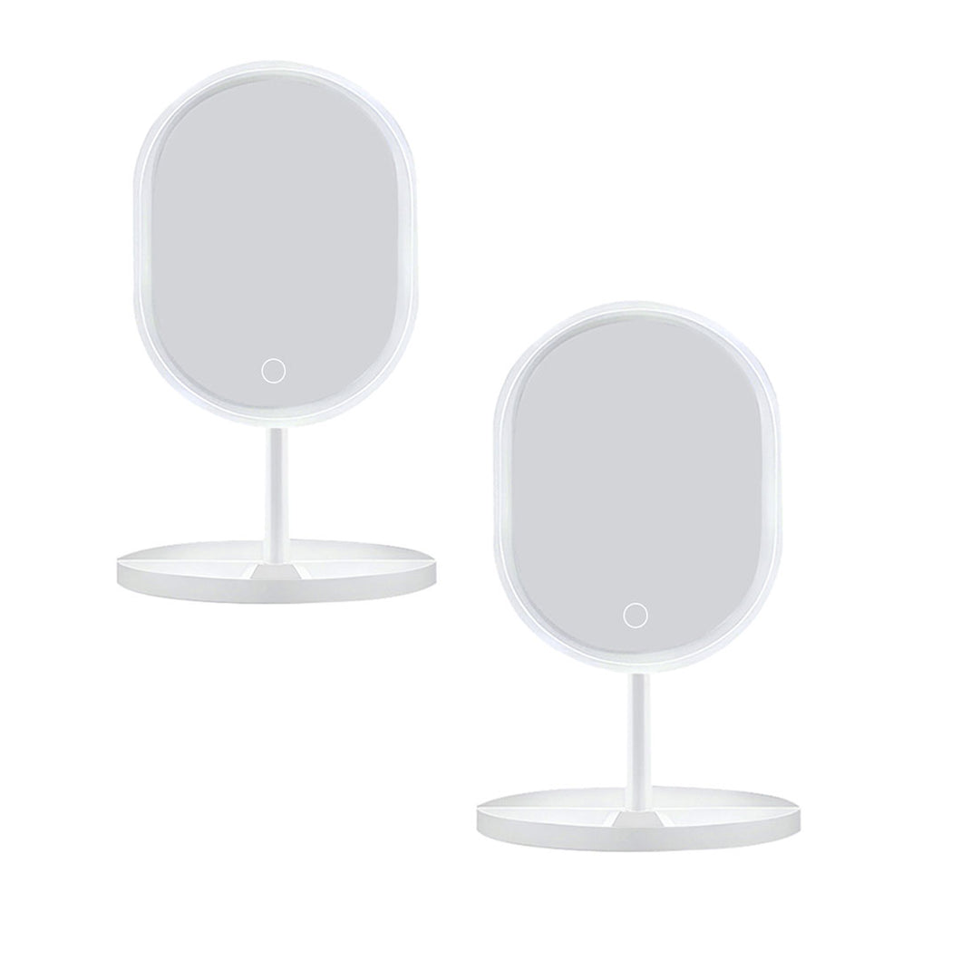 SOGA 2X 26cm White Oval Smart LED Makeup Bedroom Table Vanity Mirror Tricolor Adjustable Light