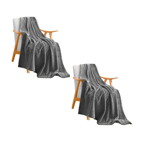 SOGA 2X Grey Throw Blanket Warm Cozy Striped Pattern Thin Flannel Coverlet Fleece Bed Sofa Comforter