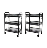 SOGA 2X 3 Tier Steel Black Bee Mesh Kitchen Cart Multi-Functional Shelves Storage Organizer with Wheels