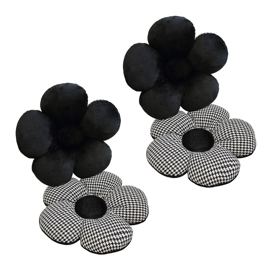 SOGA 2X Black Flower Cushion Shaped for Floor and Sitting Throw Pillow