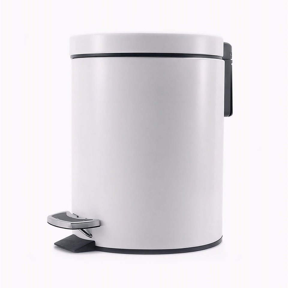 SOGA Foot Pedal Stainless Steel Rubbish Recycling Garbage Waste Trash Bin Round 7L White