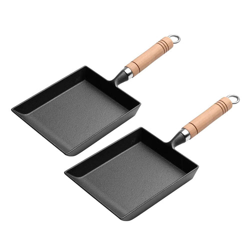 SOGA 2X Cast Iron Tamagoyaki Japanese Omelette Fry Pan Wooden Handle 18CM