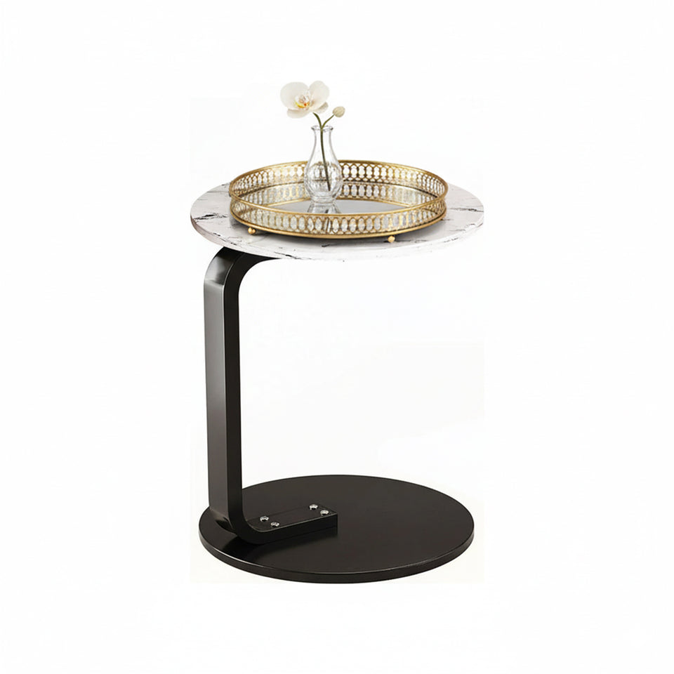 SOGA Home & Living Bundle – White Marble Mini Side Table & Gold Round Mirror Tray Organizer