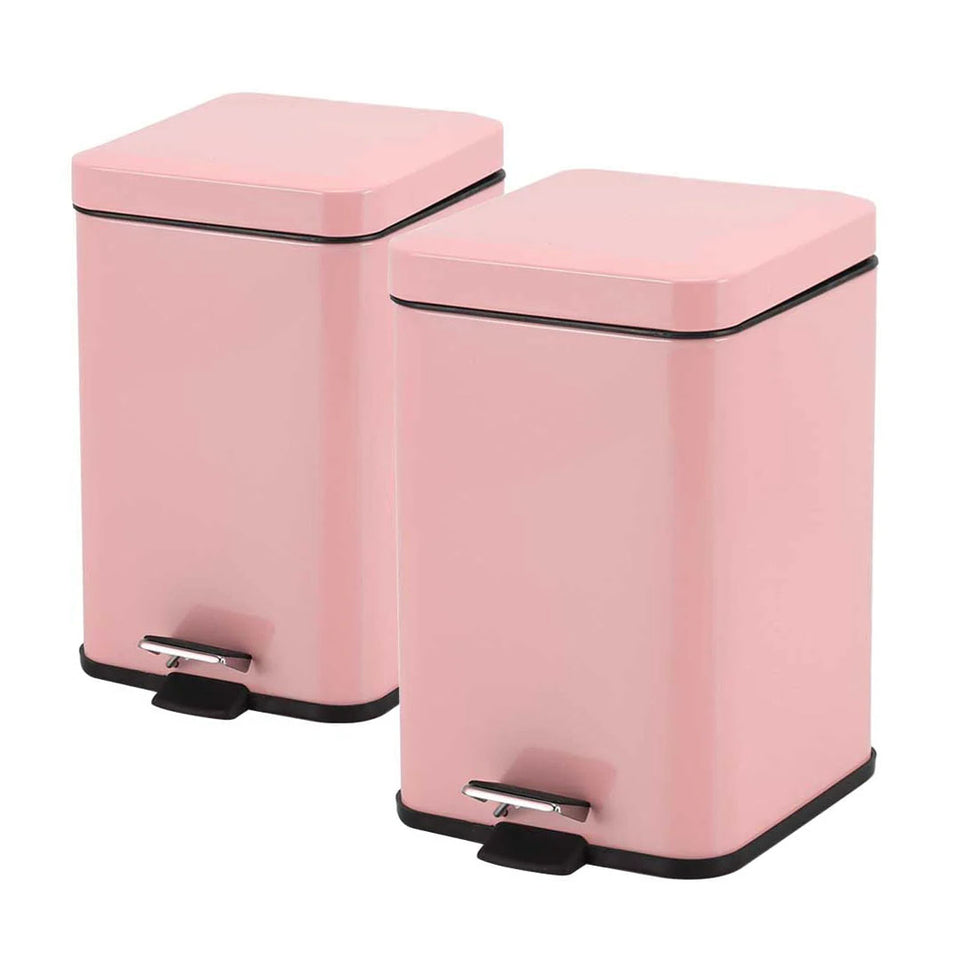 SOGA 2X Foot Pedal Stainless Steel Rubbish Recycling Garbage Waste Trash Bin Square 6L Pink