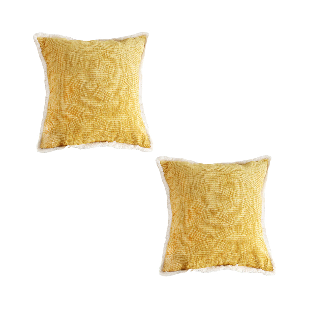 SOGA 2X 50cm Throw Pillow Turmeric Yellow Aesthetic Chenille Texture for Home Decor