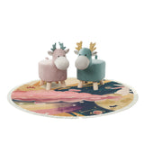 SOGA Home & Living Bundle – Pink & Green Deer Children’s Ottomans & Sky Clouds Round Rug