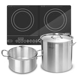 SOGA Dual Burners Cooktop Stove 21L Stainless Steel Stockpot 30cm and 30cm Induction Casserole