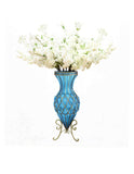 SOGA 67cm Blue Glass Tall Floor Vase with 10pcs White Artificial Fake Flower Set