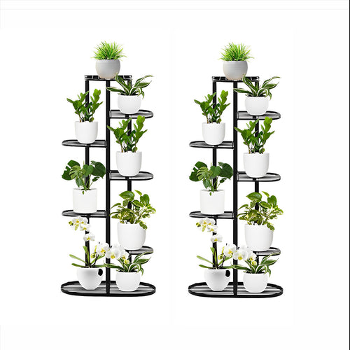 SOGA 2X 7 Tier 8 Pots Black Metal Plant Rack Flowerpot Storage Display Stand Holder Home Garden Decor