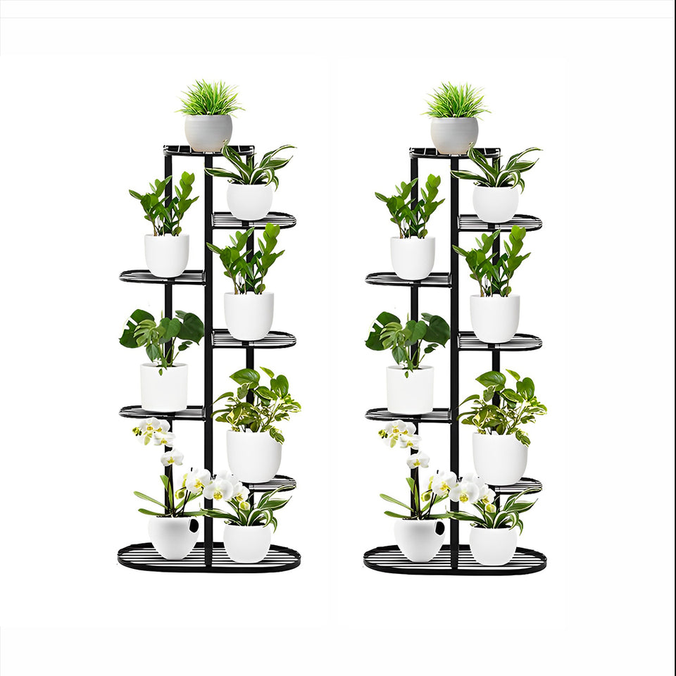 SOGA 2X 7 Tier 8 Pots Black Metal Plant Rack Flowerpot Storage Display Stand Holder Home Garden Decor