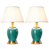 SOGA 2X Ceramic Oval Table Lamp with Gold Metal Base Desk Lamp Green