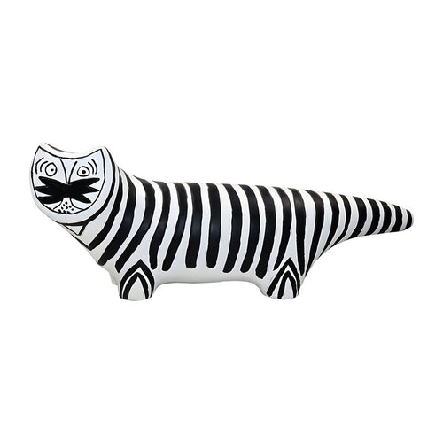SOGA 47cm Elongated Black and White Striped Cat Resin Sculpture for Modern Home Decor