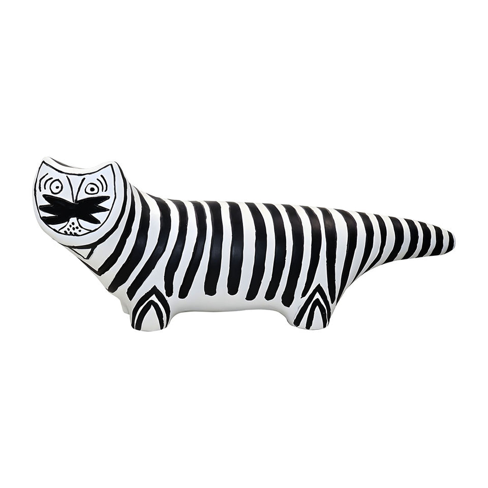 SOGA 47cm Elongated Black and White Striped Cat Resin Sculpture for Modern Home Decor