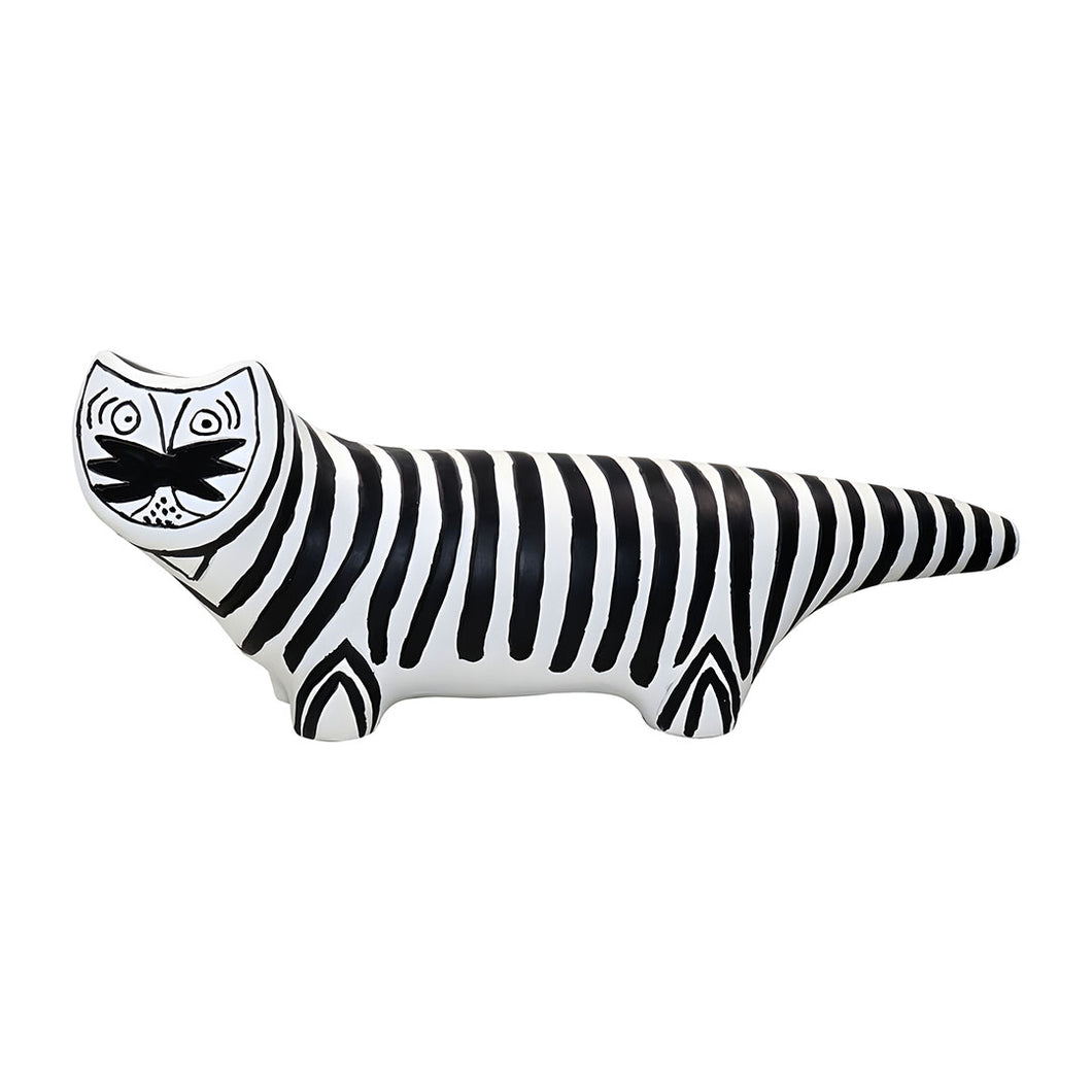 SOGA 47cm Elongated Black and White Striped Cat Resin Sculpture for Modern Home Decor