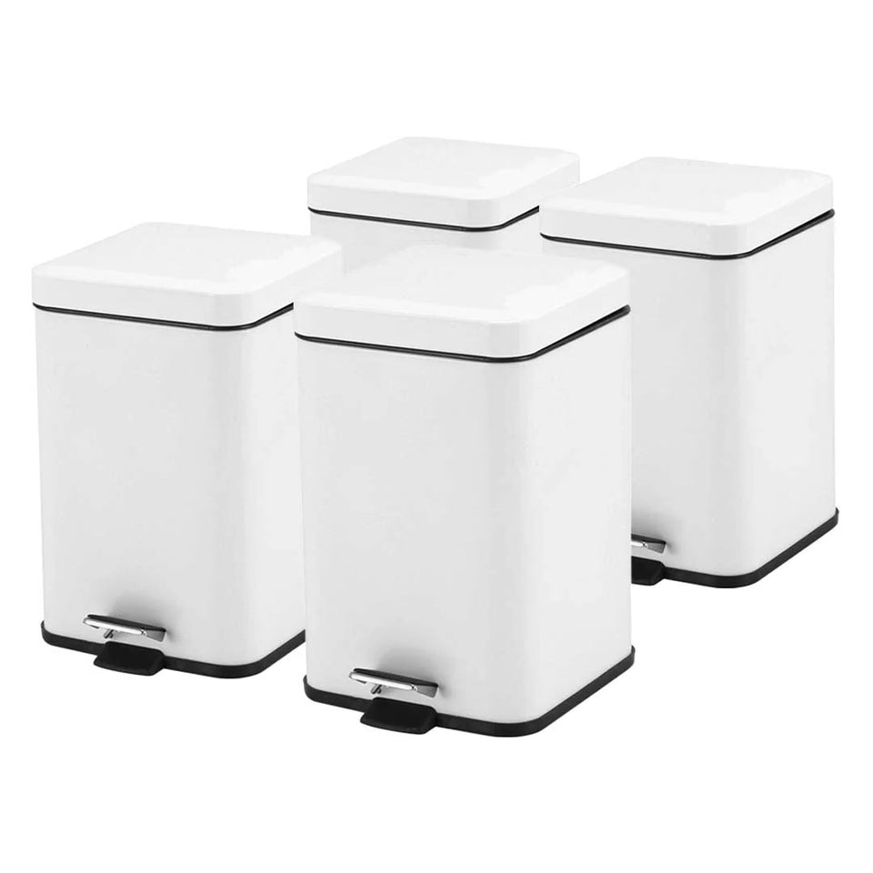 SOGA 4X Stainless Steel Foot Pedal Bin Square White 12L
