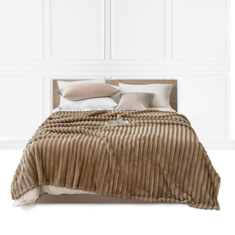 SOGA 200x230cm Warm & Cozy Flannel Polyester Throw Blanket Light Brown